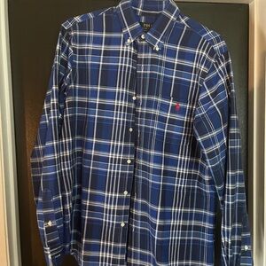 Polo by Ralph Lauren Men's Navy and White Checkered Shirt